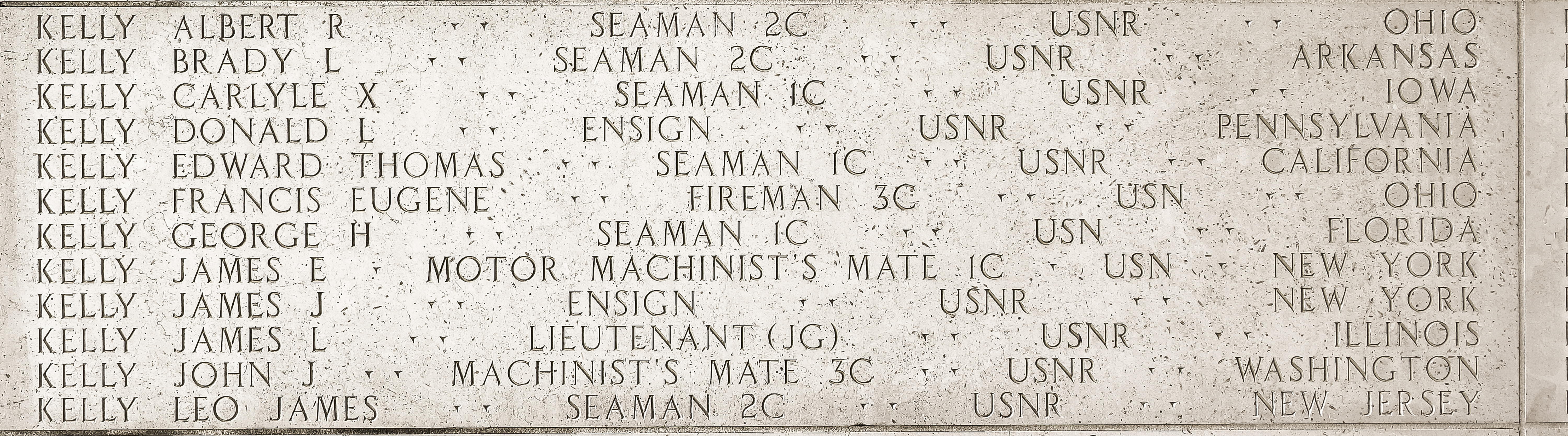 Francis Eugene Kelly, Fireman Third Class